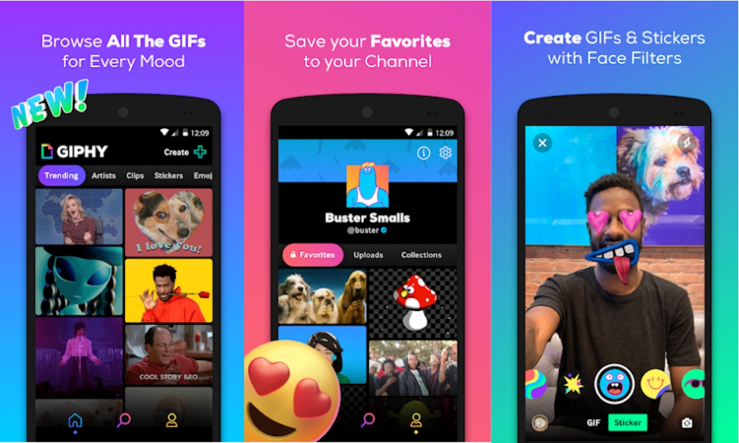 Capturas de pantalla de la aplicación GIPHY: aplicaciones para crear GIF