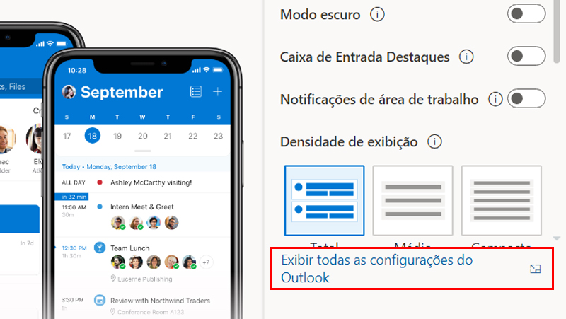 Luego haga clic en la opción Mostrar todas las configuraciones de Outlook en el panel derecho
