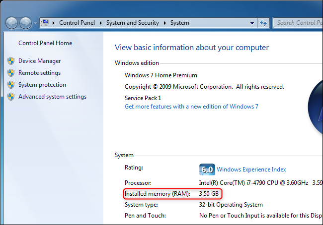 Cantidad de memoria RAM en Windows 7