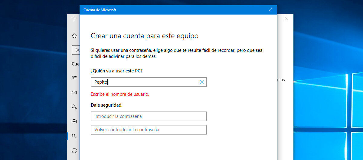 crear cuenta usuario windows 10