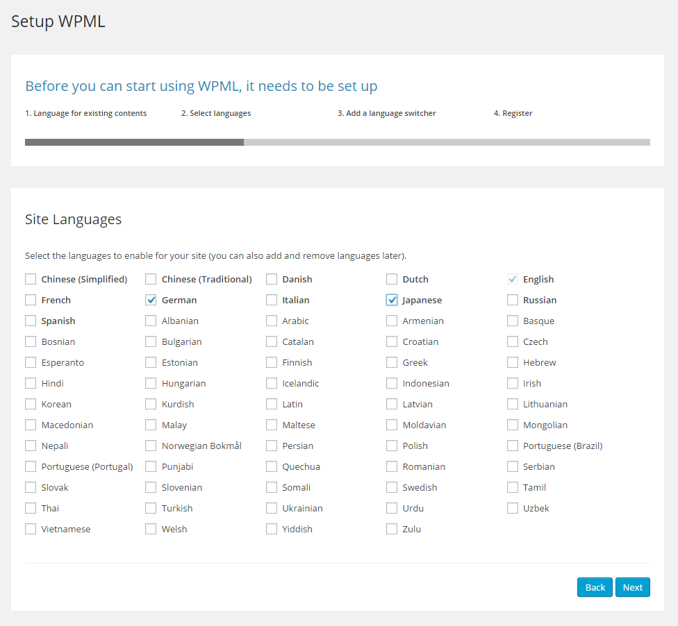 configuración de idioma wpml